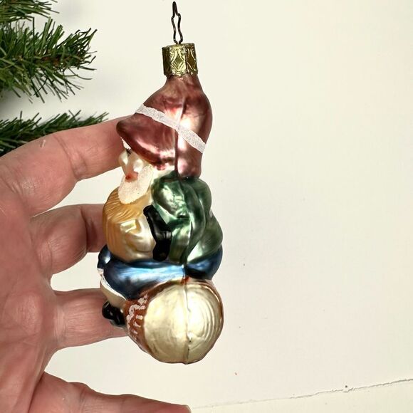 INGE GLAS Germany Glass Christmas Ornament Gnome On Log Playing Accordion - Picture 4 of 8